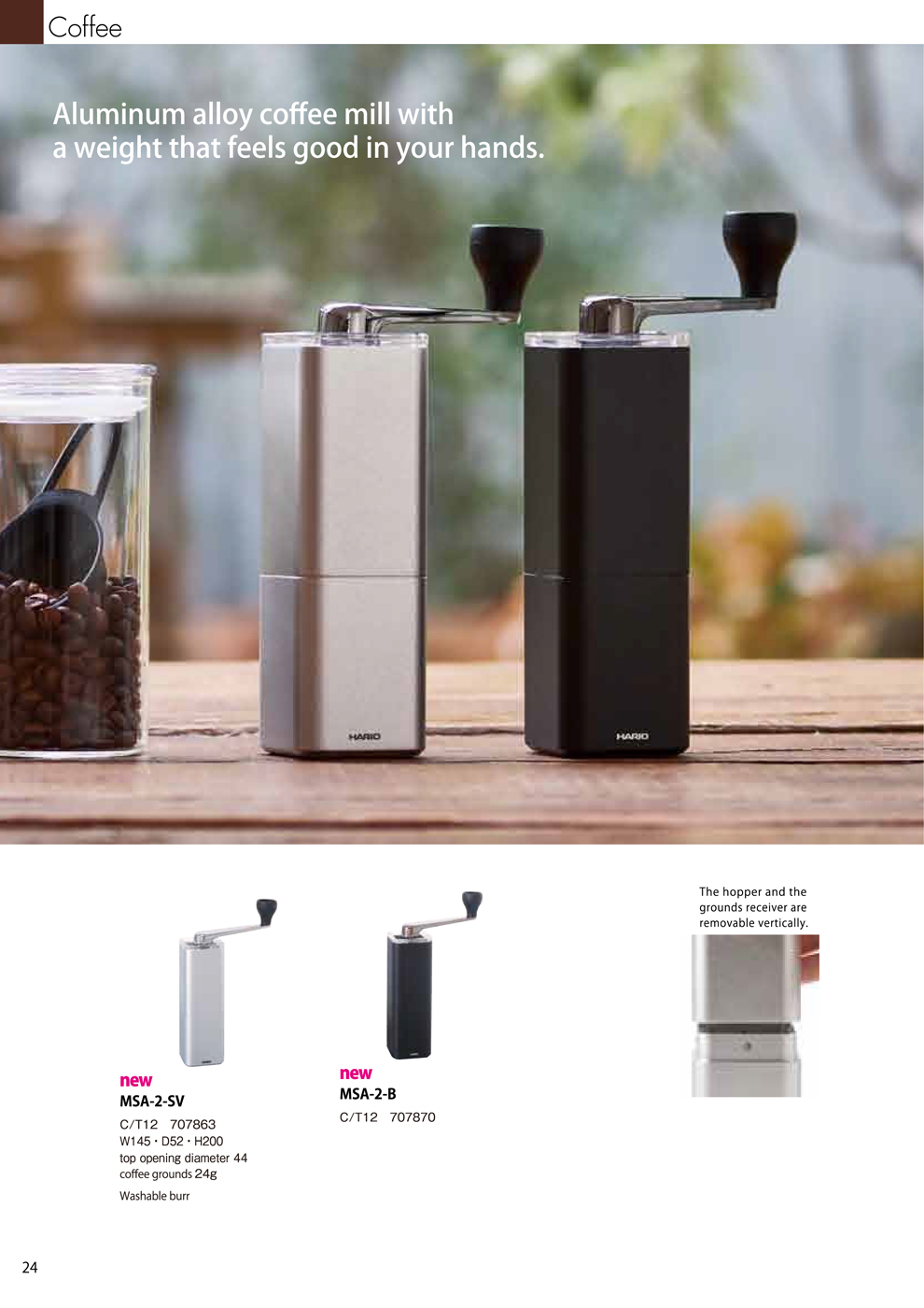 Catalog 2018, Coffee, aluminum alloy co mpact coffee mill, MSA-2-SV, MSA-B