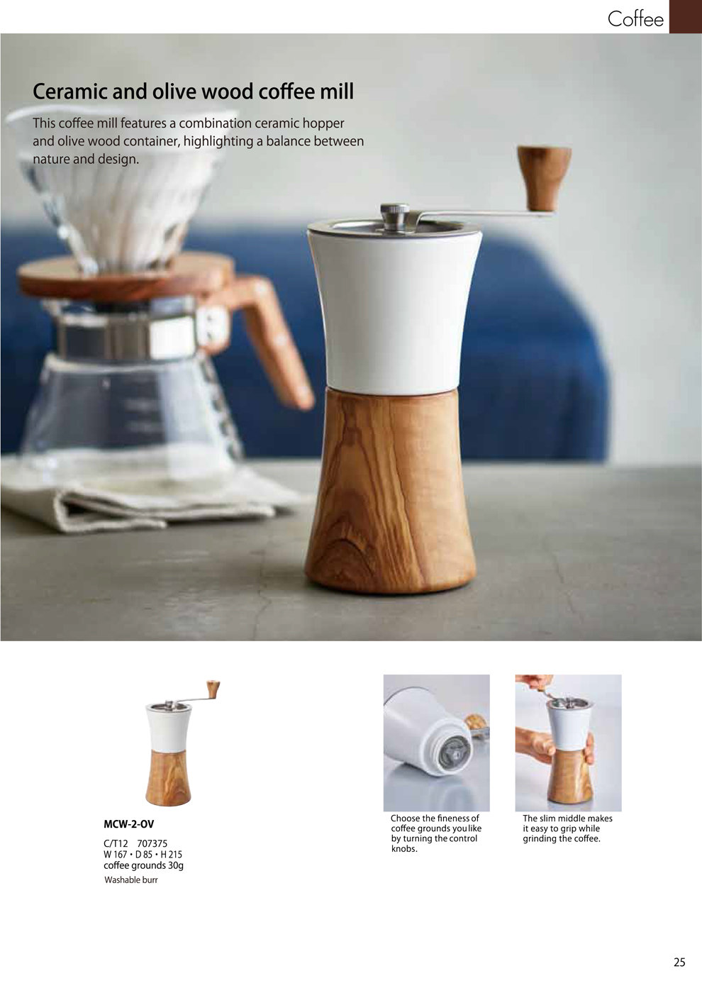 Catalog 2018, Coffee, Olive wood coffee mill, slim, grinding, MCN-2=OV