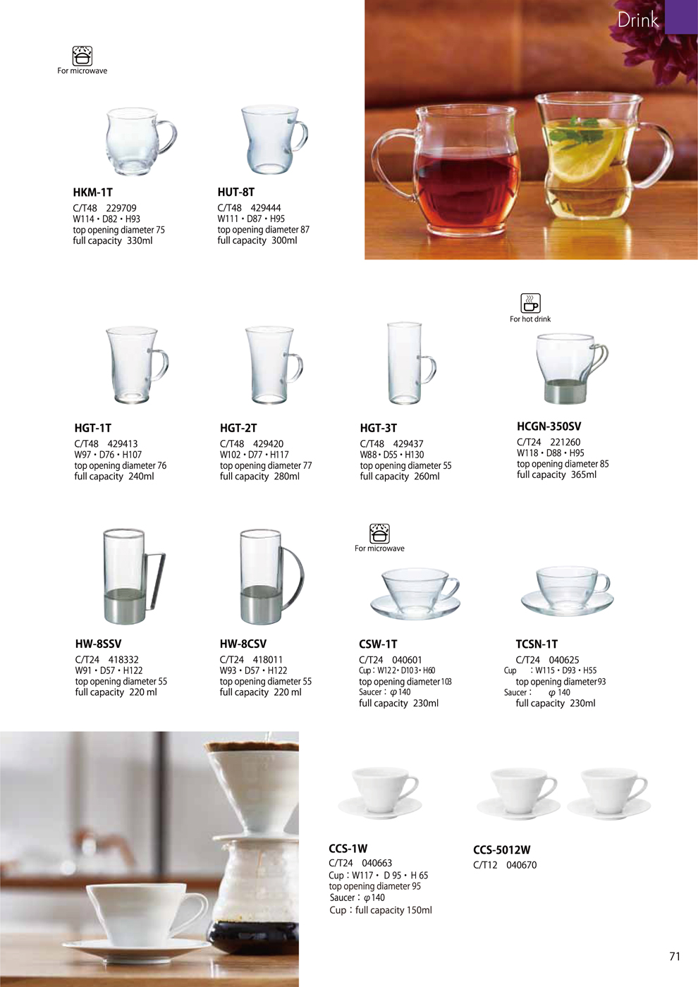 Catalog 2018, Drink, CUP, heatproof, HKM-1T, HUT-8T, HGT-1T, HGT-2T, HGT-3T, HCGN-350SV, HW-8SSV, HW-8CSV, CSW-1T, TCSN-1T, CCS-1W, CCS-5012W