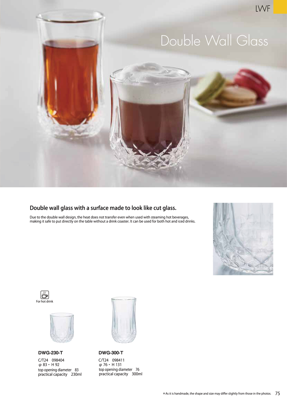 Catalog 2018, LWF, Lampwork Factory, Living accessory, handmade, taleware, glasswork, artisan, Double wall Glass, CUP, cut glass, DWG-230-T, DWG-300-T