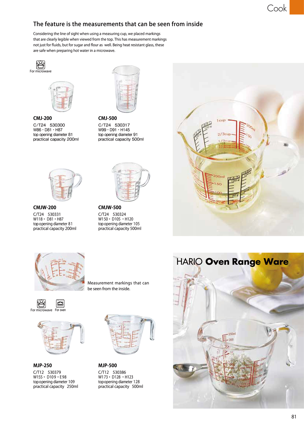 Catalog 2018, Cook, Measuring cup, Oven Range Warem, CMJ-200, CMJ-500, CMJW-200, CMJW-500, MJP-250, MJP-500