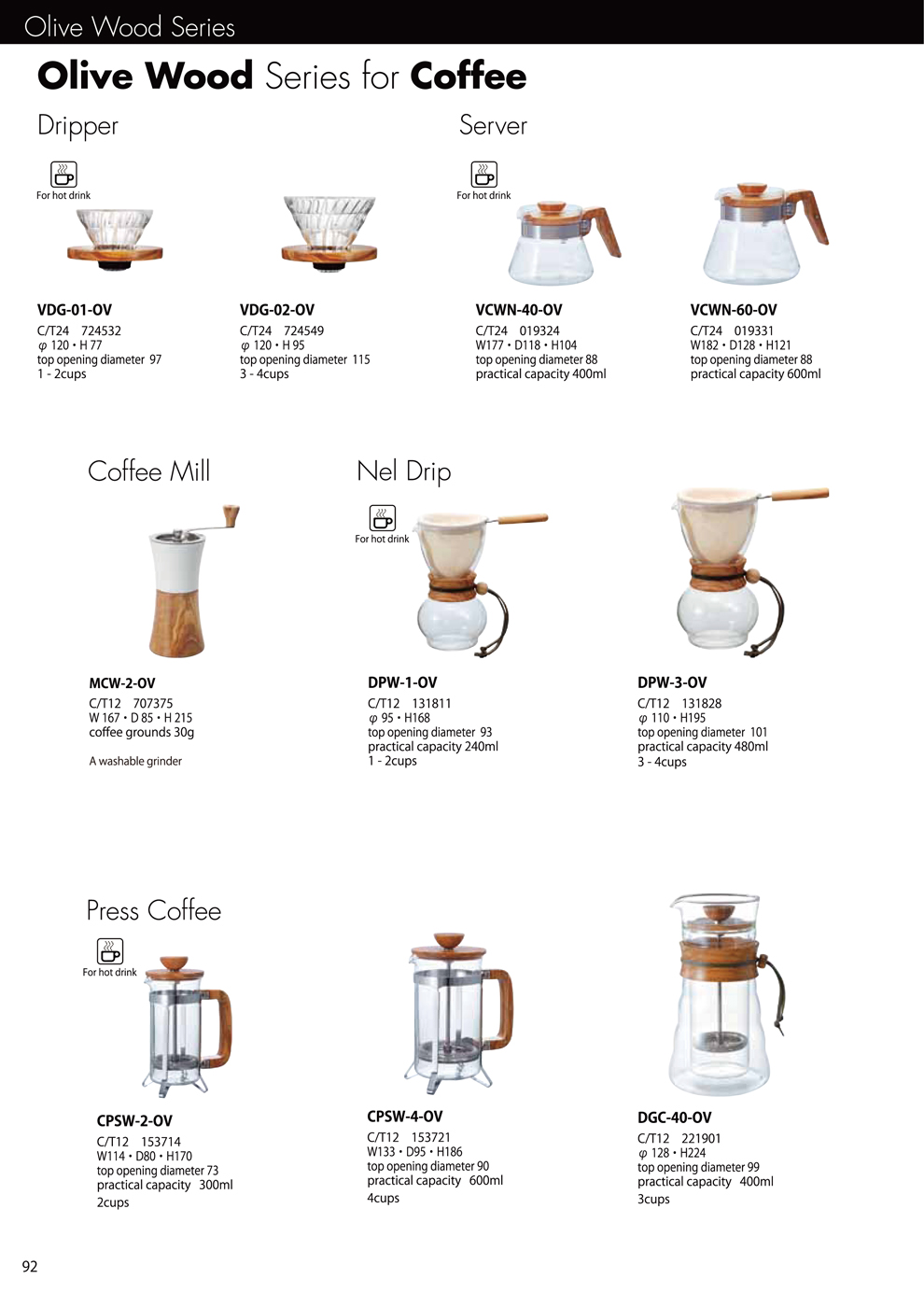 Catalog 2018, Olive Wood, Coffee, Dripper, Server, Coffee Mill, Nel Drip, Pree Coffee, VDG-01-OV, VDG-02-OV, VCWN-40-OV, VCWN-60-OV, MCW-2-OV, DPW-1-OV, DPW-3-OV, CPSW-2-OV, CPSW-4-OV, DGC-40-OV