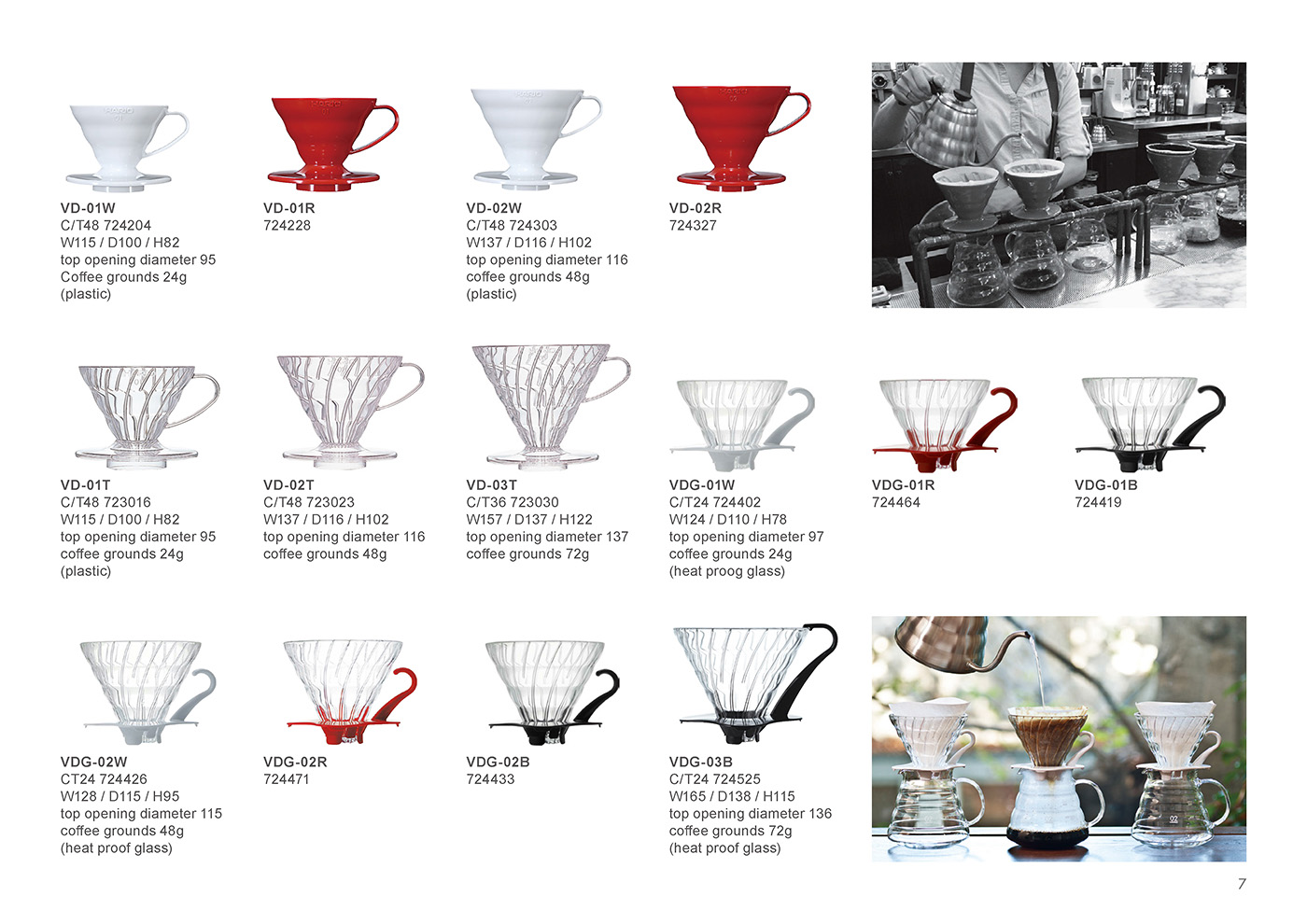 Catalog 2020, Coffee, V60 Dripper, Glass Dripper, cone, VD-01W, VD-01R, VD-02W, VD-02R, VD-01T, VD-02T, VD-03T, VDG-01W, VDG-01R, VDG-01B, VDG-02W, VDG-02R, VDG-02B, VDG-03B